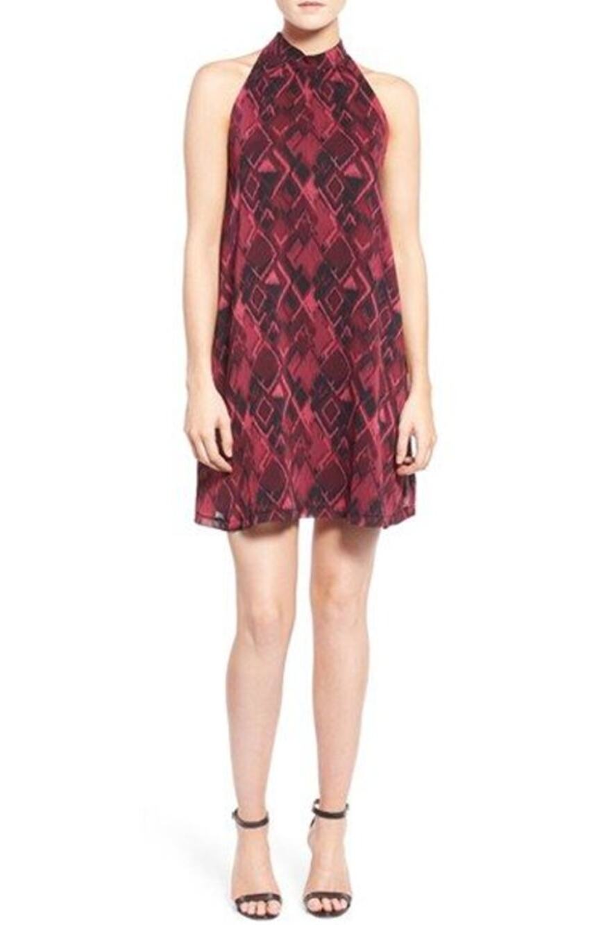 CUPCAKES AND CASHMERE Chiffon Trapeze Mini Shift Dress Halter Pink Black Size M